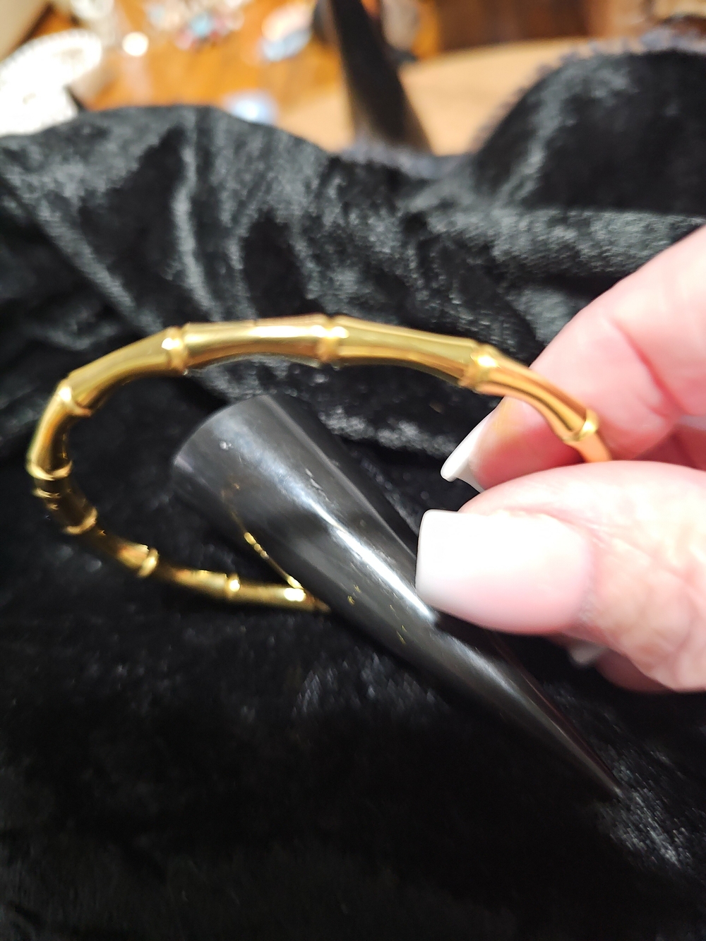 Gold Bamboo-Style Bangle Bracelet - Women Jewelry